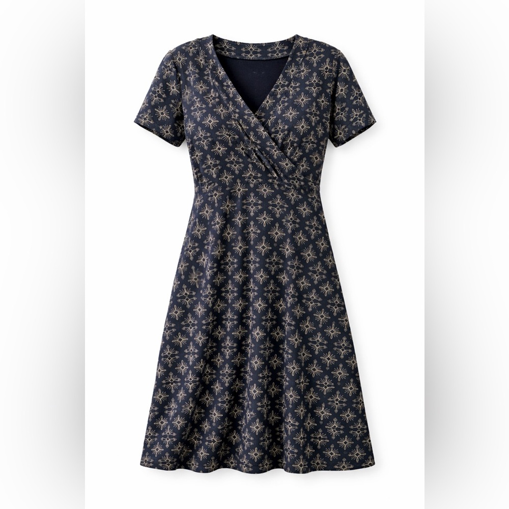 Fair Indigo Organic Pima Cotton Wrap Dress M Navy